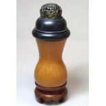 19th century Chinese cricket cage, the waisted gourd with ebony mounted rim and tortoiseshell and