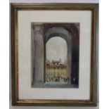 20TH CENTURY SCHOOL. Archway at the Pitts Palace, Florence. Watercolour. 30cm x 22cm.