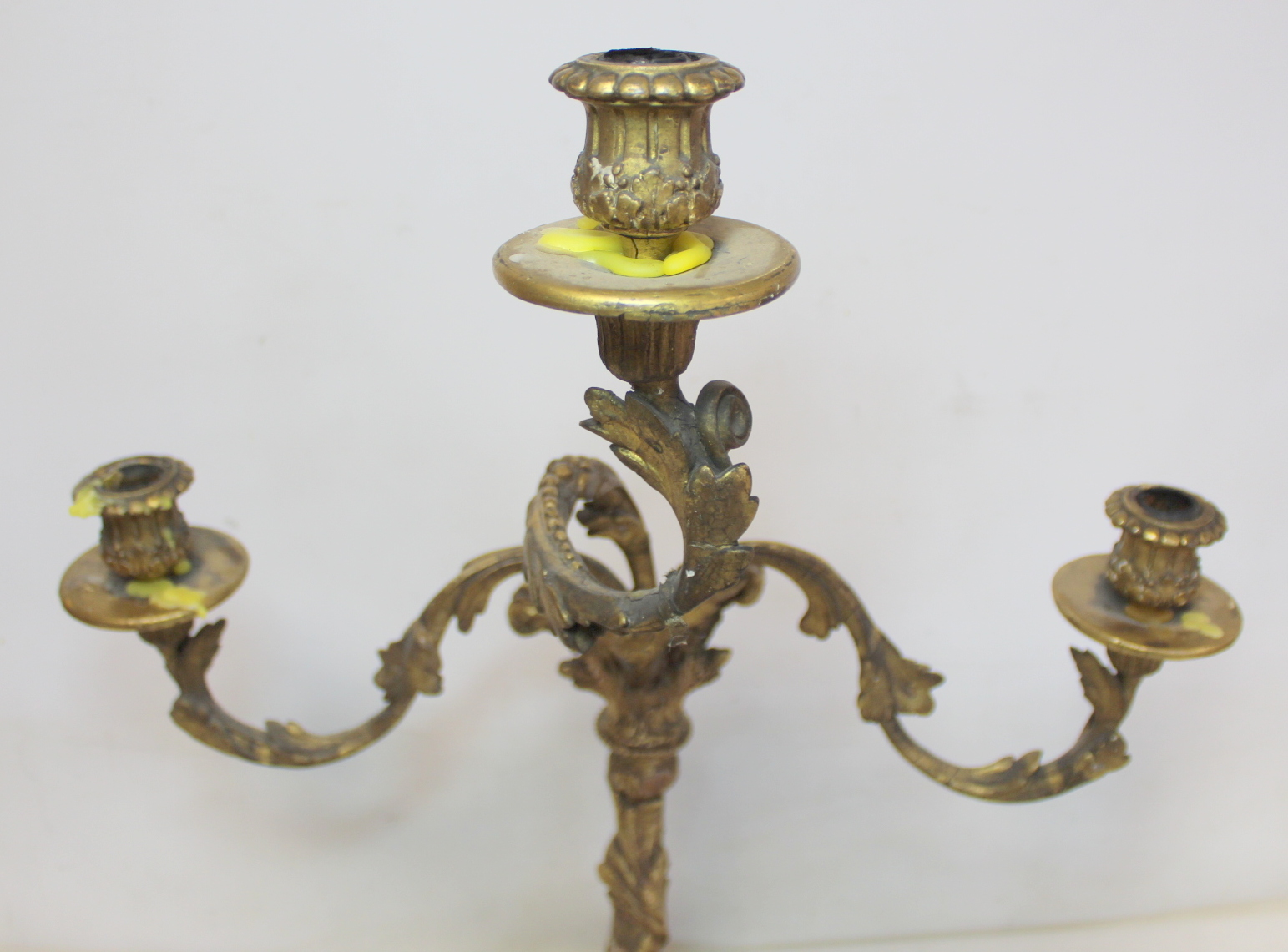 Pair of giltwood candelabra, each with three sconces on circular drip trays and scrolling foliate - Image 9 of 26