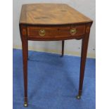 19th century mahogany oval Pembroke table in the Sheraton style, the crossbanded top above drawer