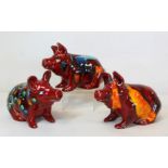 Three Anita Harris and Samantha Johnson studio pottery pigs with polychrome abstract decoration,