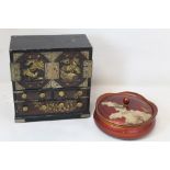 Late 19th/early 20th century Japanese lacquer table cabinet of small rectangular form with gilt
