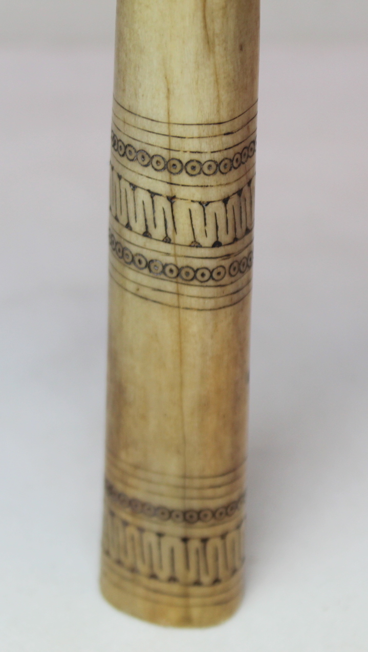 Antique tribal bone snuff or potion bottle with incised banding and stained mask head stopper, - Image 7 of 10