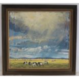 JUNE BENNETT (1935-2013). "Storm cloud, Burgh Marsh". Oil on canvas. 64.5cm x 70cm. Signed, dated (