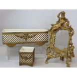Gilt painted spelter easel dressing table mirror with rococco scroll frame surmounted by a maiden