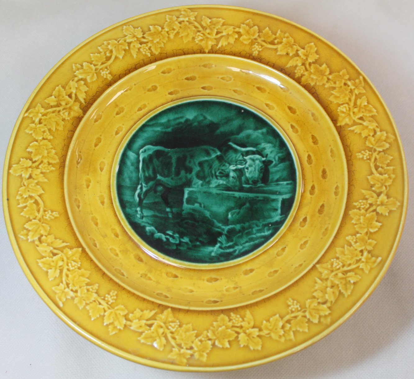A. J. Adams & Co., Staffordshire Majolica dessert service with central green glazed circular - Image 2 of 12