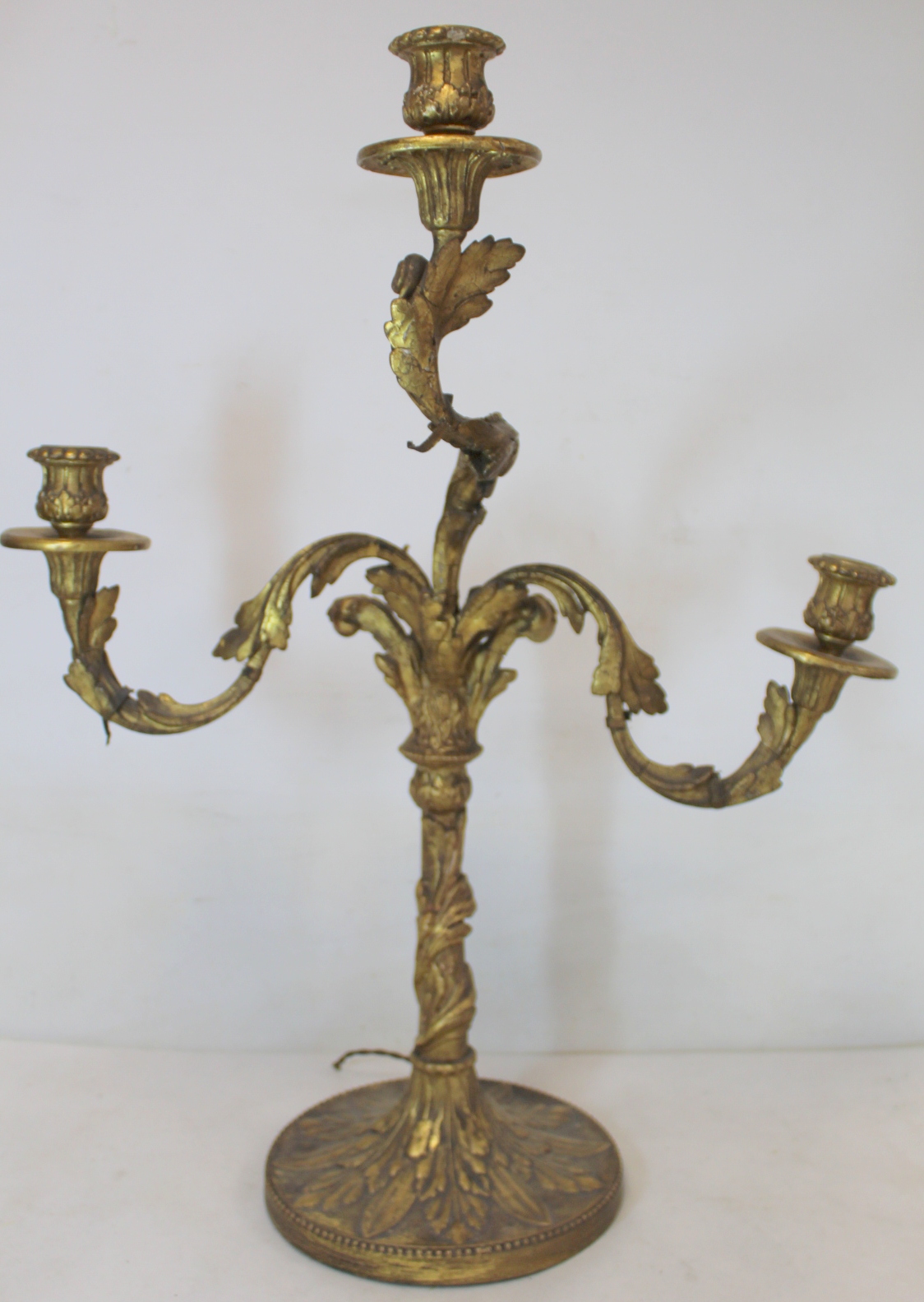 Pair of giltwood candelabra, each with three sconces on circular drip trays and scrolling foliate - Image 15 of 26