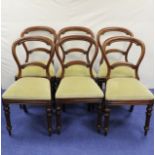 Set of six 19th century mahogany balloon back dining chairs each with carved top and mid rail over