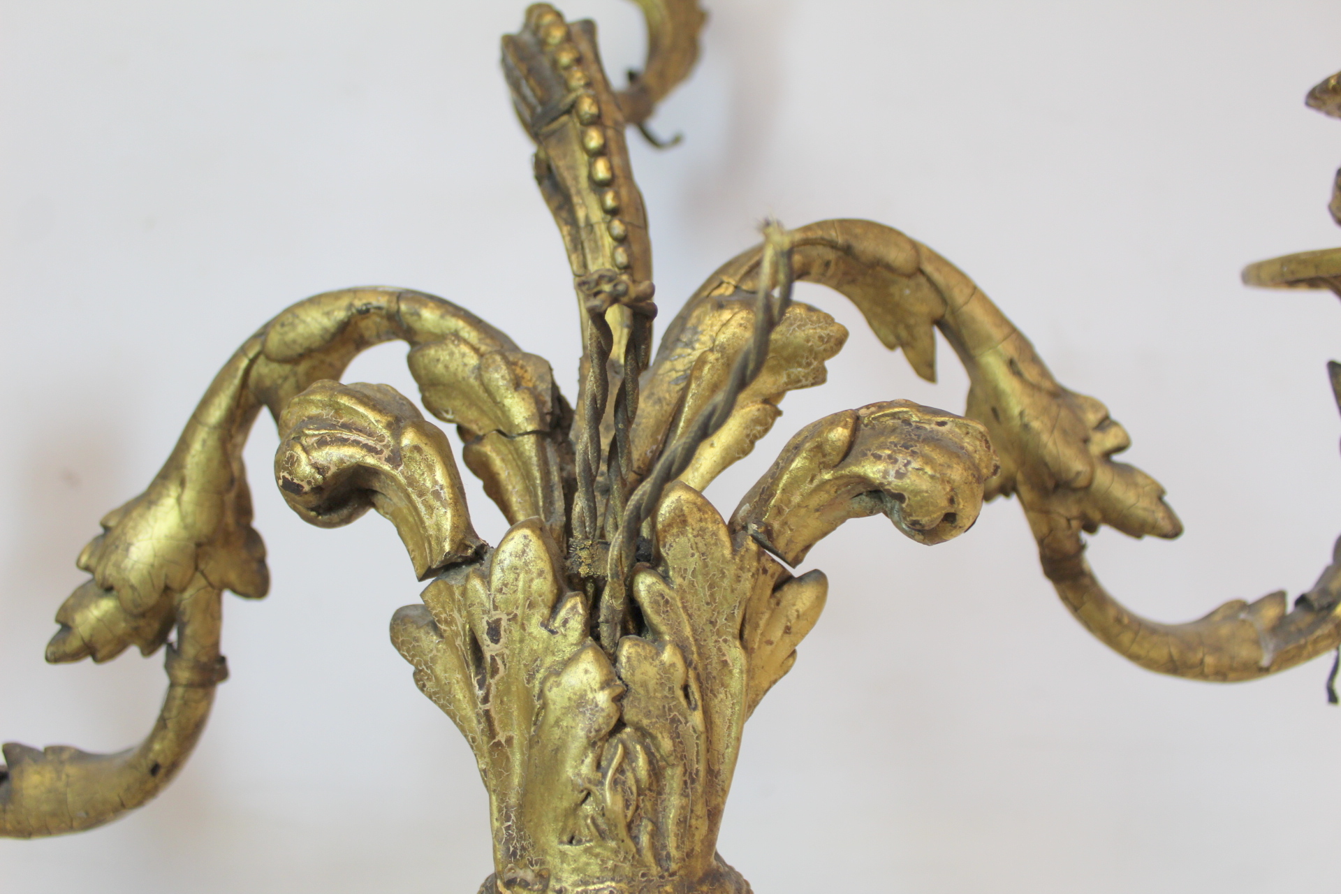 Pair of giltwood candelabra, each with three sconces on circular drip trays and scrolling foliate - Image 21 of 26