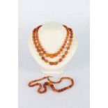Three strands of amber style beads, 66g gross