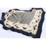 Cornelia James silk scarf with pheasant decoration, 86cm x 86cm