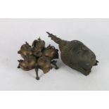 20th century Indian bronze Kumkum, five compartment box, each compartment with peacock finial,