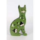 Griselda Hill Wemyss Pottery model of a Galle cat with green body, black painted mark to base,