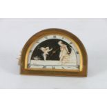 Continental gilded brass arch top boudoir timepiece having painted ivory dial decorated with