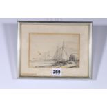 Attributed to ALEXANDER FRASER (Scottish b.1940) *ARR*,   Boats,  Ink sketch 10cm x 15cm
