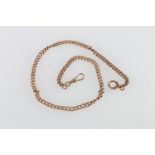 9ct rose gold curb link watch guard chain, 42cm long, 26g