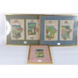 Pair of Persian paintings depicting tiger hunting scenes within an elaborate border, framed togeher,