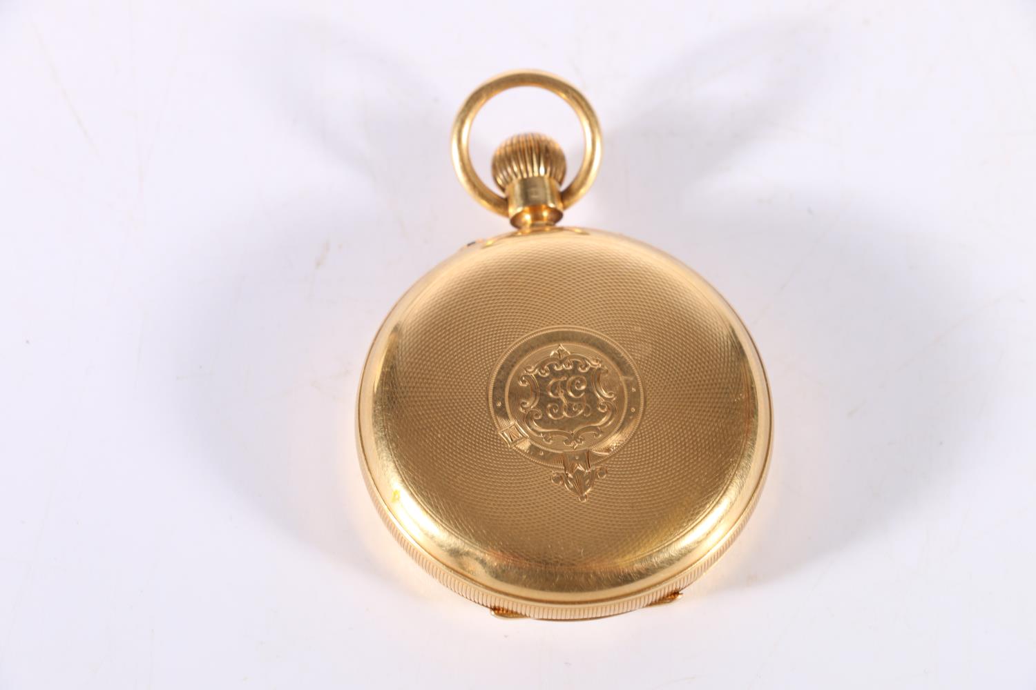 18ct gold cased open face keyless pocket watch by Benson of London, the white enamel dial with Roman - Image 2 of 3