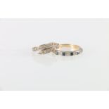 9ct gold sapphire and diamond half hoop eternity ring, size R, 2.7g and a 9ct gold paste set dress