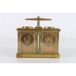 French weather station carriage clock with clock, thermometer, barometer and compass, in gilded