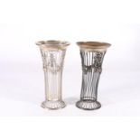 Edwardian Art Nouveau period silver clad glass vases of trumpet from with applied swags by Haseler