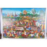 CHRISTOBAL,  Caribbean market scene,  Signed oil painting 73cm x 99cm,  Torrance Gallery label verso