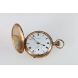 9ct gold cased full hunter keyless pocket watch by Thomas Russell and Son of Liverpool having 7