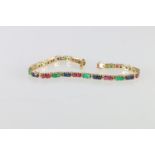 18ct gold diamond, emerald, ruby and sapphire tennis bracelet, 13g, 18cm long