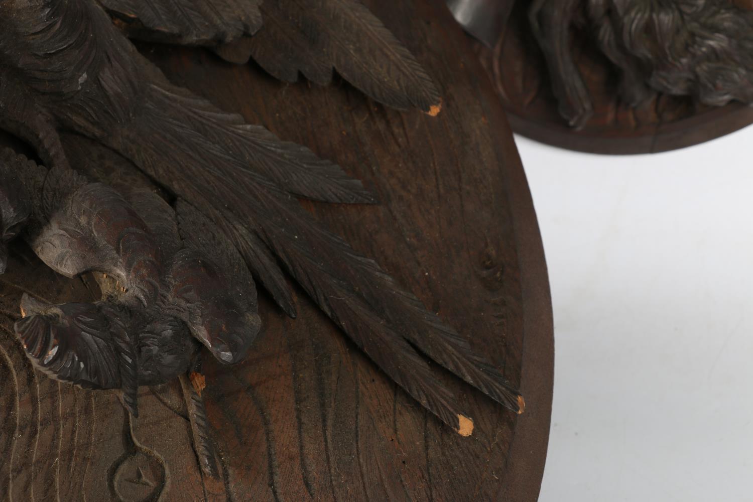A pair of Black Forest style carved wood hunting trophy plaques with game birds on oval mount, - Image 6 of 8