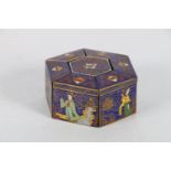 Chinese mid 20th century cloisonne segmented hexagonal box in seven gilt brass sections, decorated