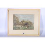 19TH CENTURY SCHOOL, In The Manner of George Smith,  Haystacks with figures, horse and chickens,