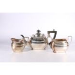 George V silver three piece tea set of shaped octagonal shape possibly by Robert Stewart (of