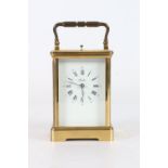 French repeater carriage clock with anchor escapement by Angelus, the white enamel dial with Roman