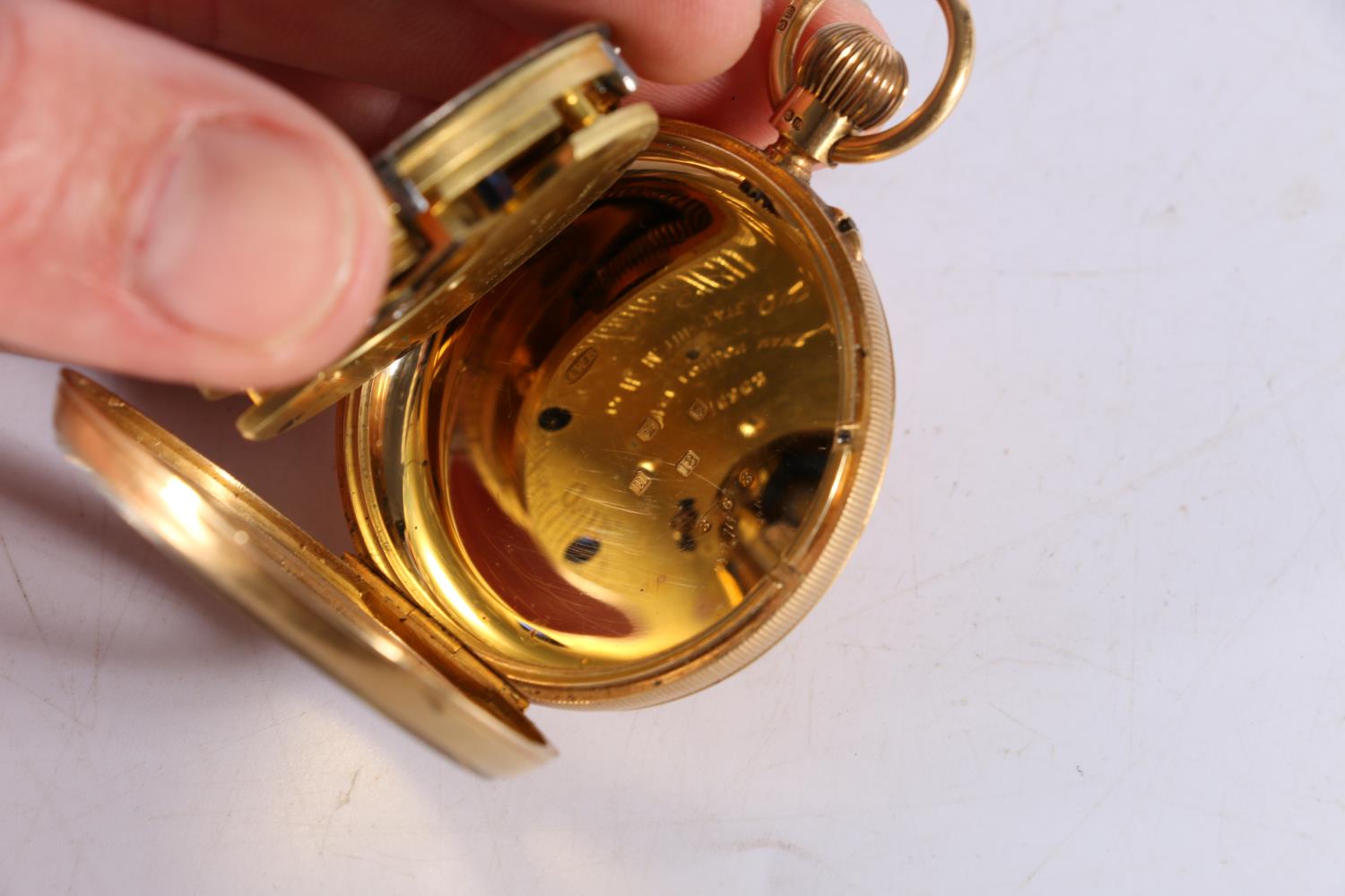 18ct gold cased open face keyless pocket watch by Benson of London, the white enamel dial with Roman - Image 3 of 3