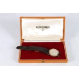Gents 9ct gold Longines wristwatch, (cal 19.5), subsidiary dial, applied baton markers and