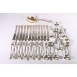 Harlequin suite of Continental Sterling silver flatware including the butter knives, serving spoons,