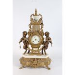 A 20th century French Empire design marble and brass mantle clock by Imperial of Italy of lyre shape