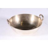 Continental 900 grade silver twin handled bowl with hammered decoration, makers mark to base "TN" in