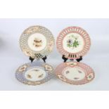 Trio of 19th century dishes with reticulated borders, decorated with spaced floral cartouches, two