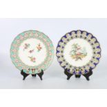 Pair of 19th century English plates, one with pierced borders on a deep blue rim, the central