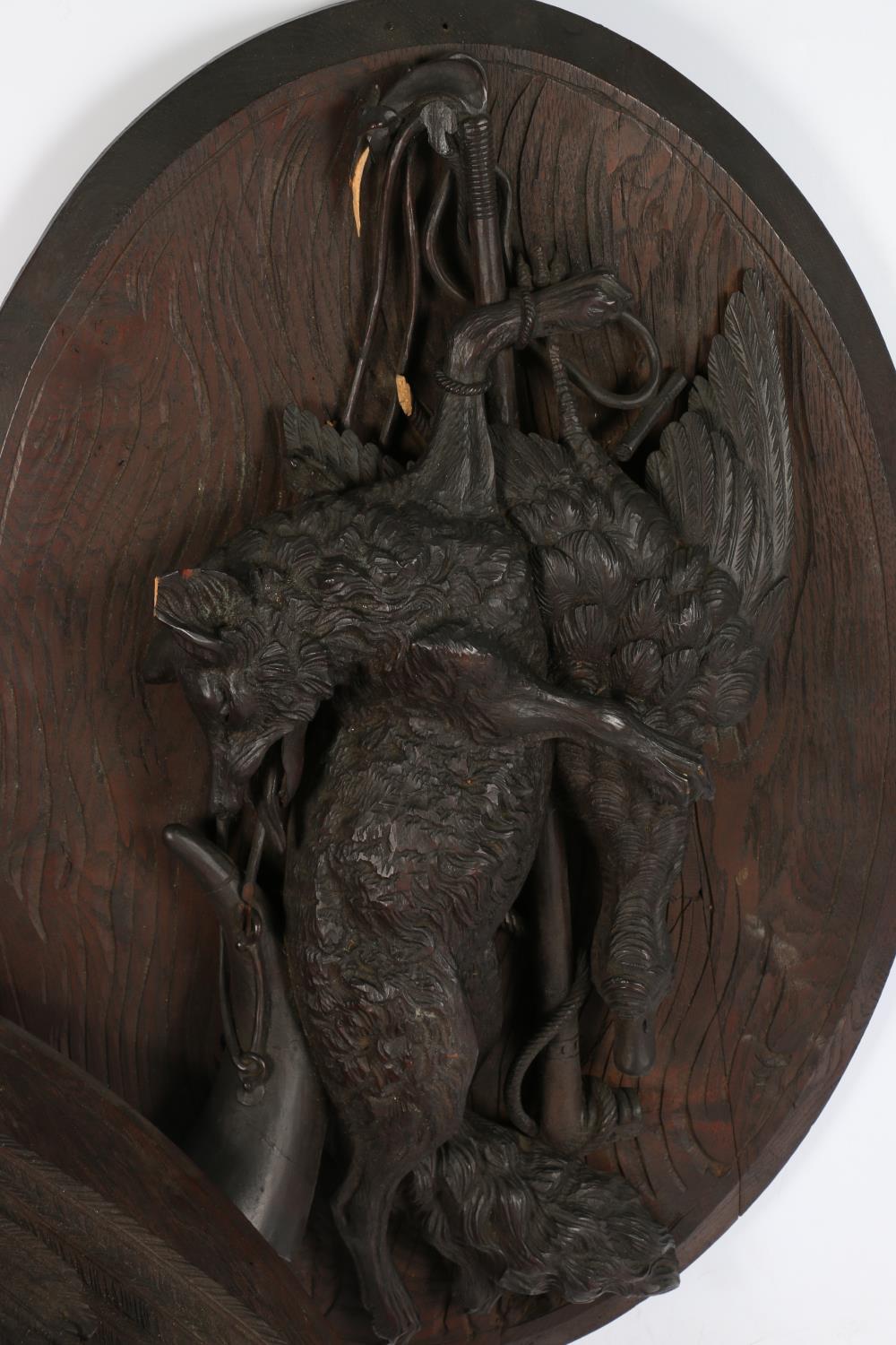 A pair of Black Forest style carved wood hunting trophy plaques with game birds on oval mount, - Image 2 of 8