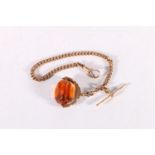 9ct rose gold curb link watch guard by maker DB with faceted citrine set swivel fob, 25.4g gross