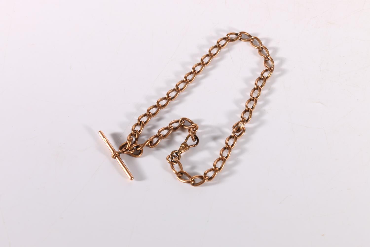 9ct rose gold curb link watch guard chain 34.1g