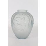 French Art Deco opalescent frosted glass baluster vase decorated with swallow and typha pattern,