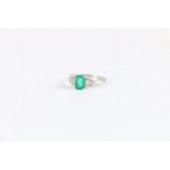 Art Deco platinum emerald and diamond ring, size L, 2.4g