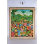 Y REME,  Caribbean market scenes,  Two signed oil on boards 59cm x 48cm,  Torrance Gallery labels