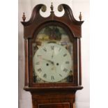 Gibson of Glasgow longcase Grandfather clock, the painted dial with Scottish scene, the spandrels