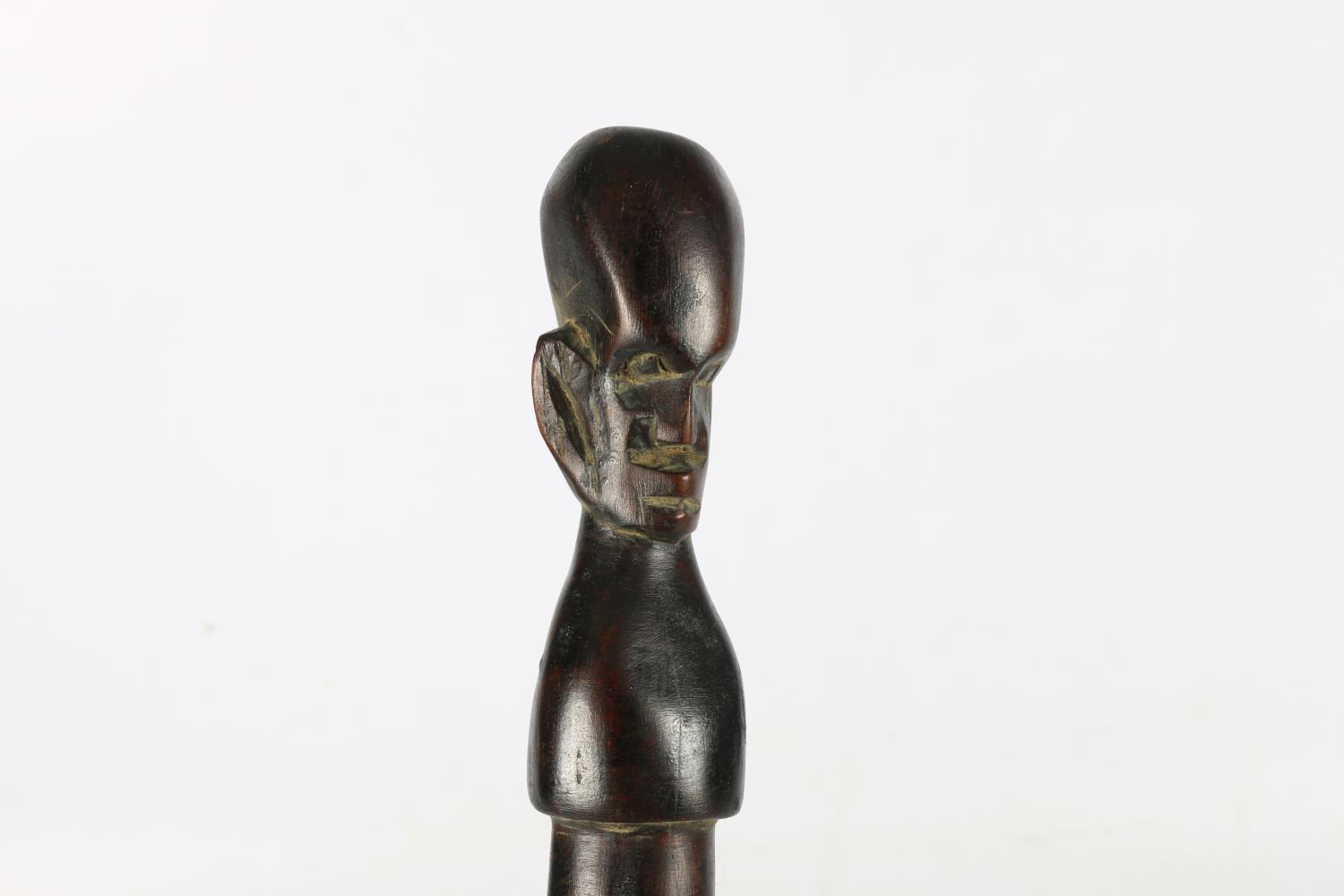 African carved wood spirit stick with pointed end and carved bust to the top, 42cm - Image 2 of 4