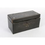 Antique ebonised rosewood and ivory inlaid tea caddy, the rectangular top opening to reveal a fitted