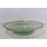 Large early 19th century glass cream maker's crock of circular shallow form with folded rim and